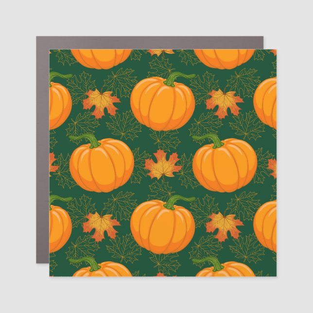 Orange Pumpkin Autumn Leaves Pattern Car Magnet (Front)
