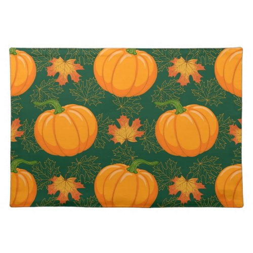 Orange Pumpkin Autumn Leaves Pattern Cloth Placemat