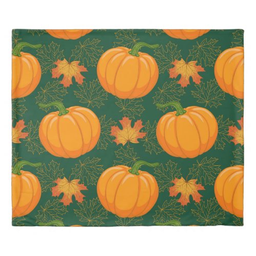 Orange Pumpkin Autumn Leaves Pattern Duvet Cover