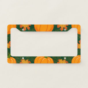 Orange Pumpkin Autumn Leaves Pattern License Plate Frame