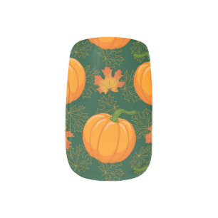 Orange Pumpkin Autumn Leaves Pattern Minx Nail Art