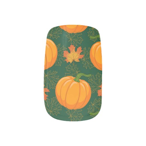 Orange Pumpkin Autumn Leaves Pattern Minx Nail Art