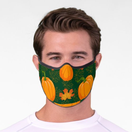 Orange Pumpkin Autumn Leaves Pattern Premium Face Mask