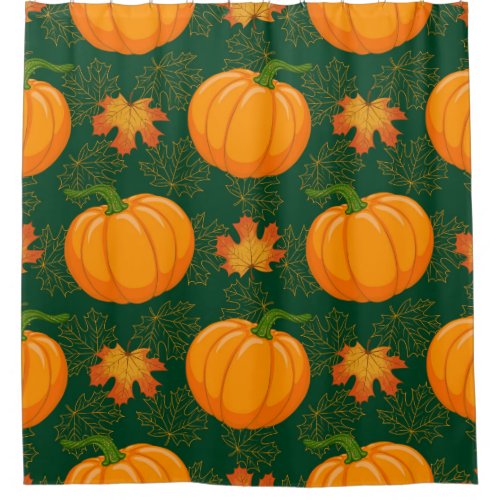 Orange Pumpkin Autumn Leaves Pattern Shower Curtain