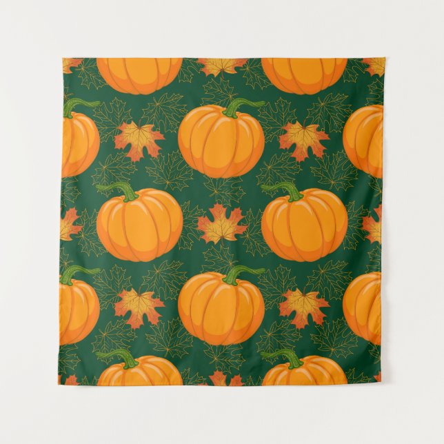 Orange Pumpkin Autumn Leaves Pattern Tapestry (Front)