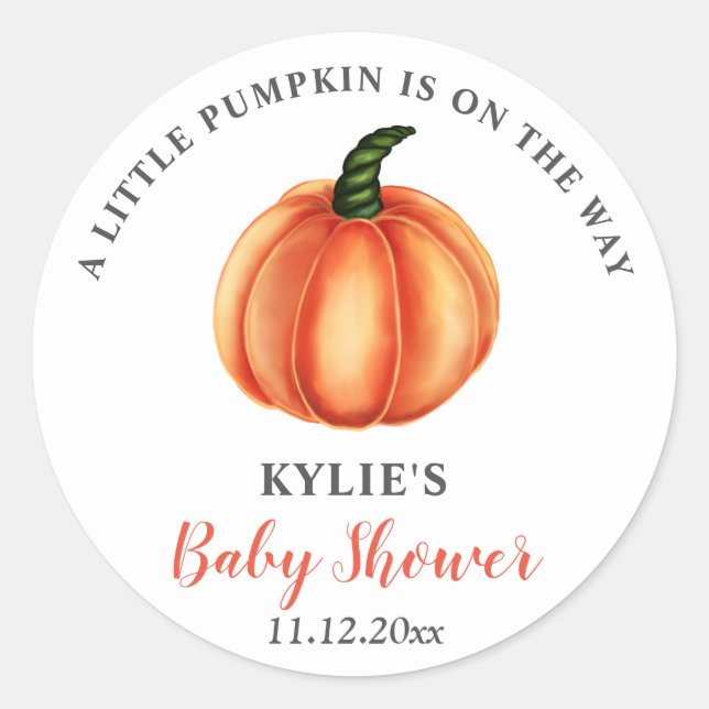 Orange Pumpkin | Baby Shower Classic Round Sticker (Front)