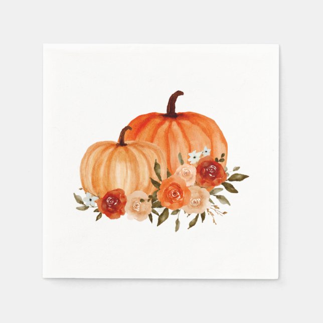 Orange Pumpkin | Baby Shower | Floral Roses Napkins (Front)