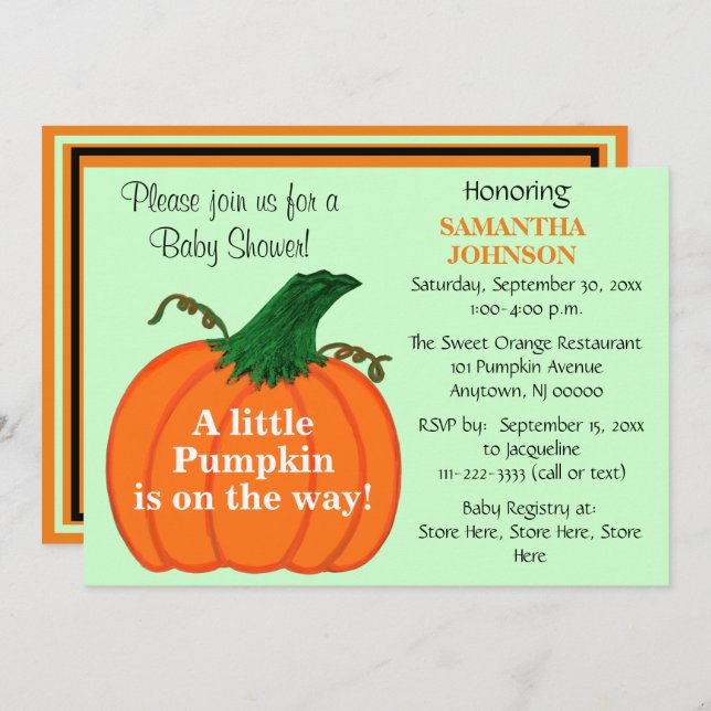 Orange Pumpkin Baby Shower Invitation (Front/Back)