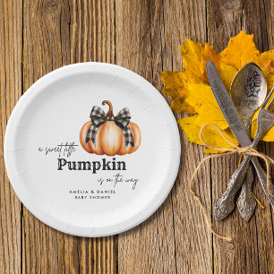 Orange Pumpkin Baby Shower Paper Plates Black Bow