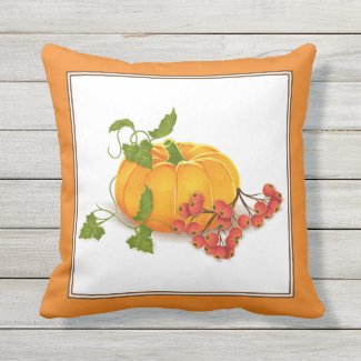 Orange pumpkin, berries, leaves fall Thanksgiving Outdoor Pillow