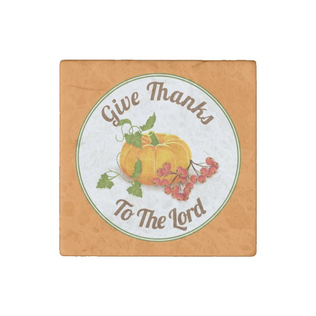 Orange pumpkin, berries, leaves fall Thanksgiving Stone Magnet (Front)