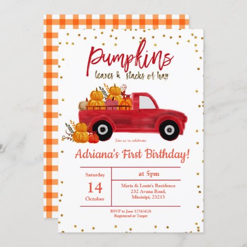 Orange Pumpkin Birthday Invitation autumn
