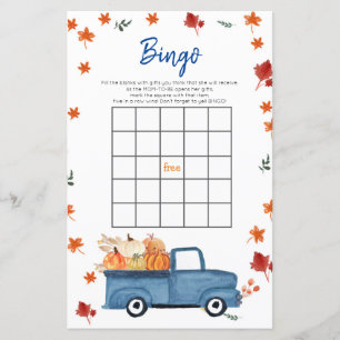 Orange Pumpkin Blue Truck Baby Shower Bingo Game