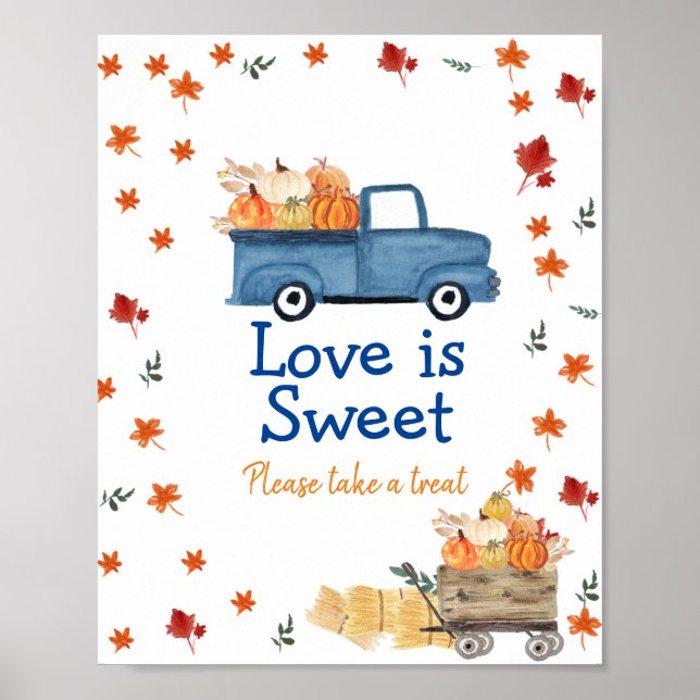 Orange Pumpkin Blue Truck Love is Sweet Sign (Front)