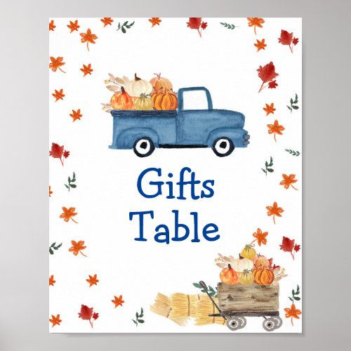 Orange Pumpkin Blue Vintage Truck Gifts Table Sign