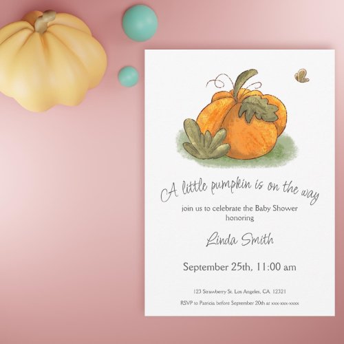 Orange Pumpkin Butterfly Fall Baby Shower Invitation