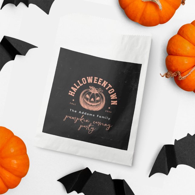 Orange Pumpkin Carving Black Halloween Party  Favor Bag (Creator Uploaded)