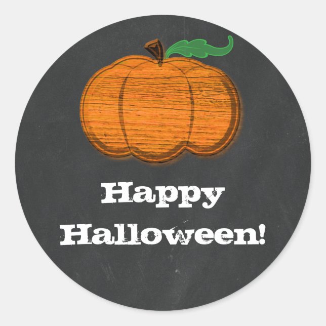 Orange Pumpkin Chalkboard Halloween Favor Classic Round Sticker (Front)