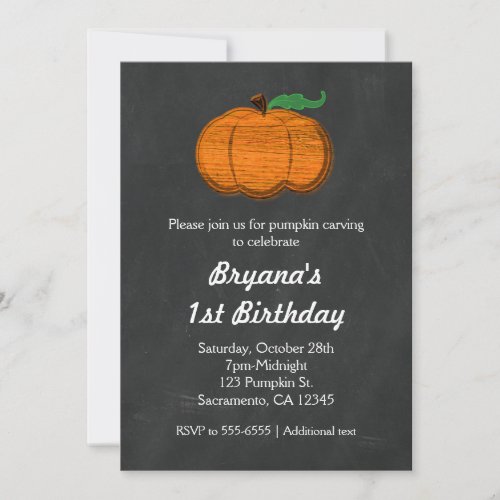 Orange Pumpkin Chalkboard Halloween Invitations