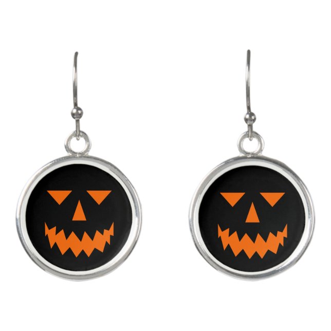 Orange Pumpkin Face Drop Earrings (Front)