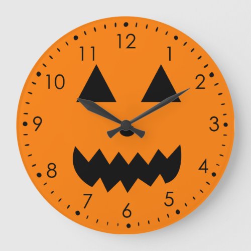 Orange Pumpkin Face Halloween Large Clock