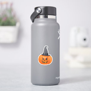 Orange pumpkin face with pointed hat vinyl sticker