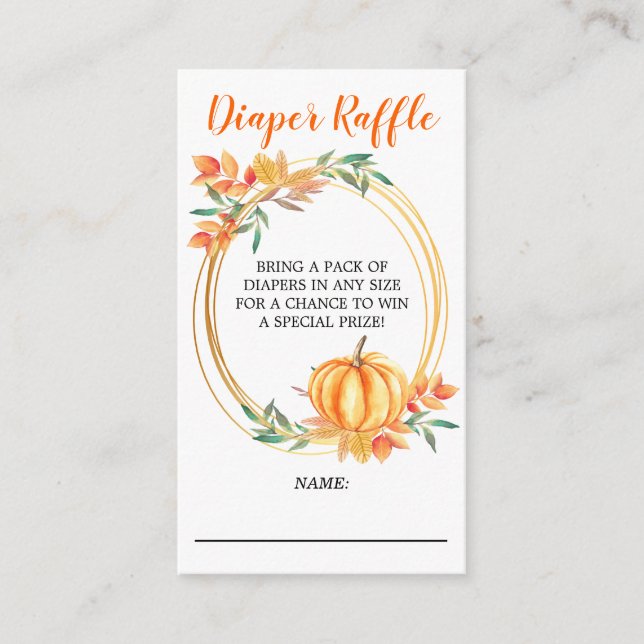 Orange Pumpkin Fall Baby Shower Diaper Raffle Enclosure Card (Front)