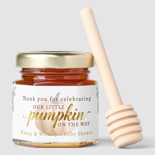 Orange Pumpkin Fall Baby Shower Honey Jar Favors (Front)