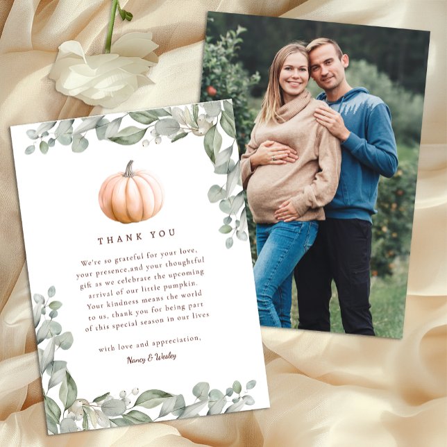 Orange Pumpkin Fall Baby Shower Thank You Card (Little Pumpkin Baby Shower Thank you Card - Orange)