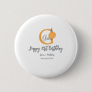 Orange pumpkin fall birthday 21st gray pastel fall button