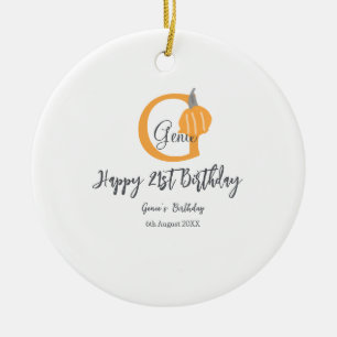 Orange pumpkin fall birthday 21st gray pastel fall ceramic ornament