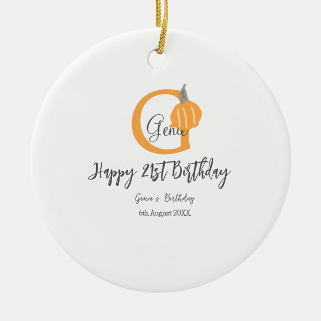 Orange pumpkin fall birthday 21st gray pastel fall ceramic ornament (Front)