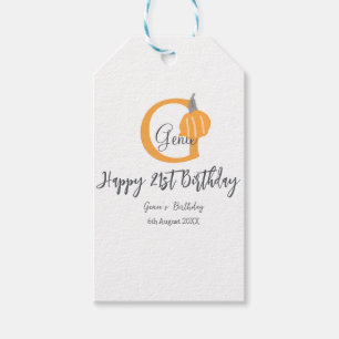 Orange pumpkin fall birthday 21st gray pastel fall gift tags