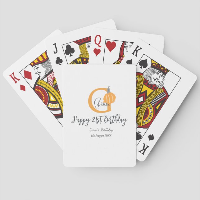 Orange pumpkin fall birthday 21st gray pastel fall poker cards (Back)