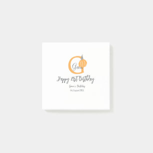Orange pumpkin fall birthday 21st gray pastel fall post-it notes