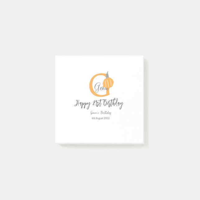 Orange pumpkin fall birthday 21st gray pastel fall post-it notes (Front)