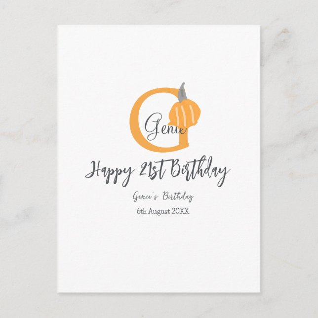 Orange pumpkin fall birthday 21st gray pastel fall postcard (Front)