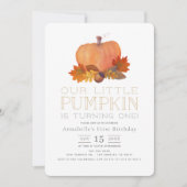 Orange Pumpkin Fall Leaves 1st Birthday Invitation (Front)