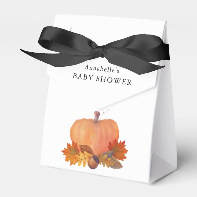 Orange Pumpkin Fall Leaves Baby Shower Favor Boxes (Front Side)