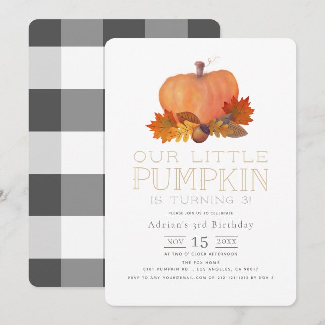 Orange Pumpkin Fall Leaves Birthday Invitation (Front/Back)