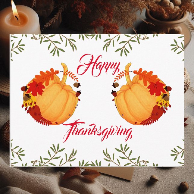 Orange Pumpkin Fall Maple Acorn Happy Thanksgiving Holiday Postcard (Orange Pumpkin Fall Maple Acorn Happy Thanksgiving Holiday Postcard)