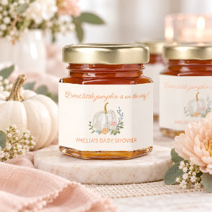 Orange Pumpkin Floral Fall Baby Shower Custom Honey Jar Favors
