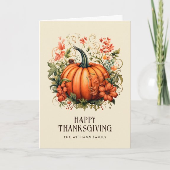 Orange Pumpkin Floral Photo Happy Thanksgiving