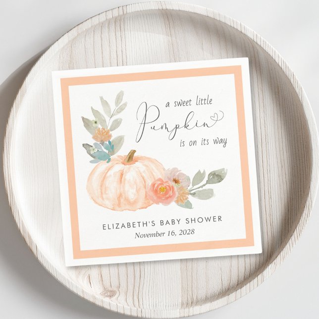 Orange Pumpkin Floral Watercolor Baby Shower Napkins (Creator Uploaded)