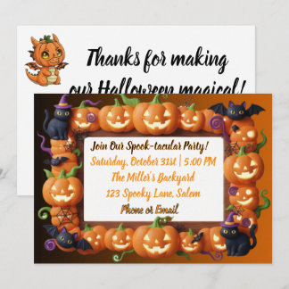 Orange Pumpkin Frame Black Cat Halloween Party Holiday Card