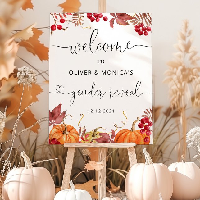 Orange pumpkin gender reveal welcome foam board (Creator Uploaded)