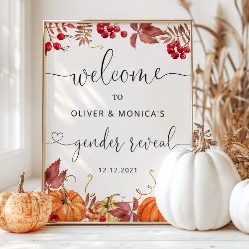 Orange pumpkin gender reveal welcome foam board