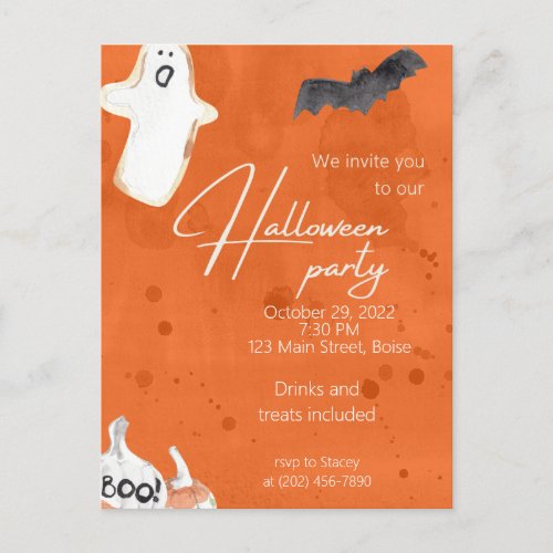 Orange Pumpkin  Ghost Halloween Party Invitation Postcard