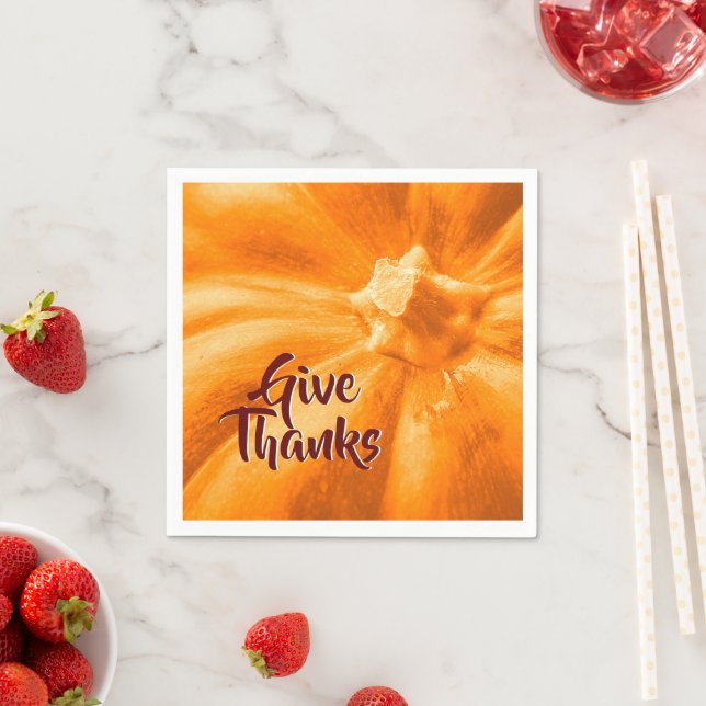 Orange Pumpkin Give Thanks Thanksgiving Holiday Napkins (Insitu)