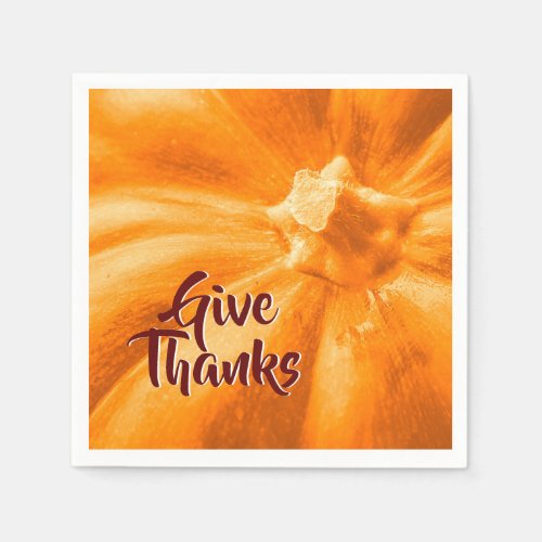 Orange Pumpkin Give Thanks Thanksgiving Holiday Napkins